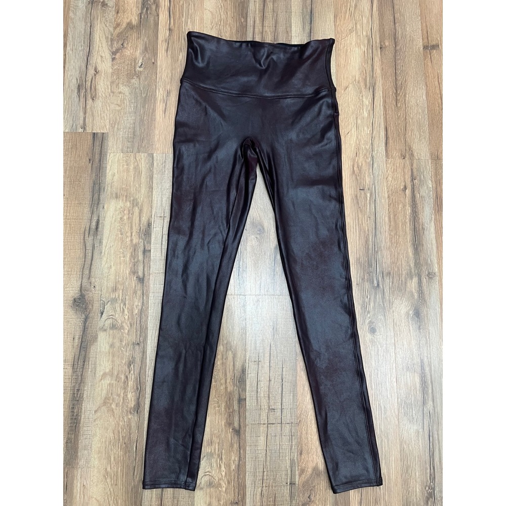 Spanx Faux Leather Leggings M Black Coated High Waist 87% Nylon‎ 13% Spandex